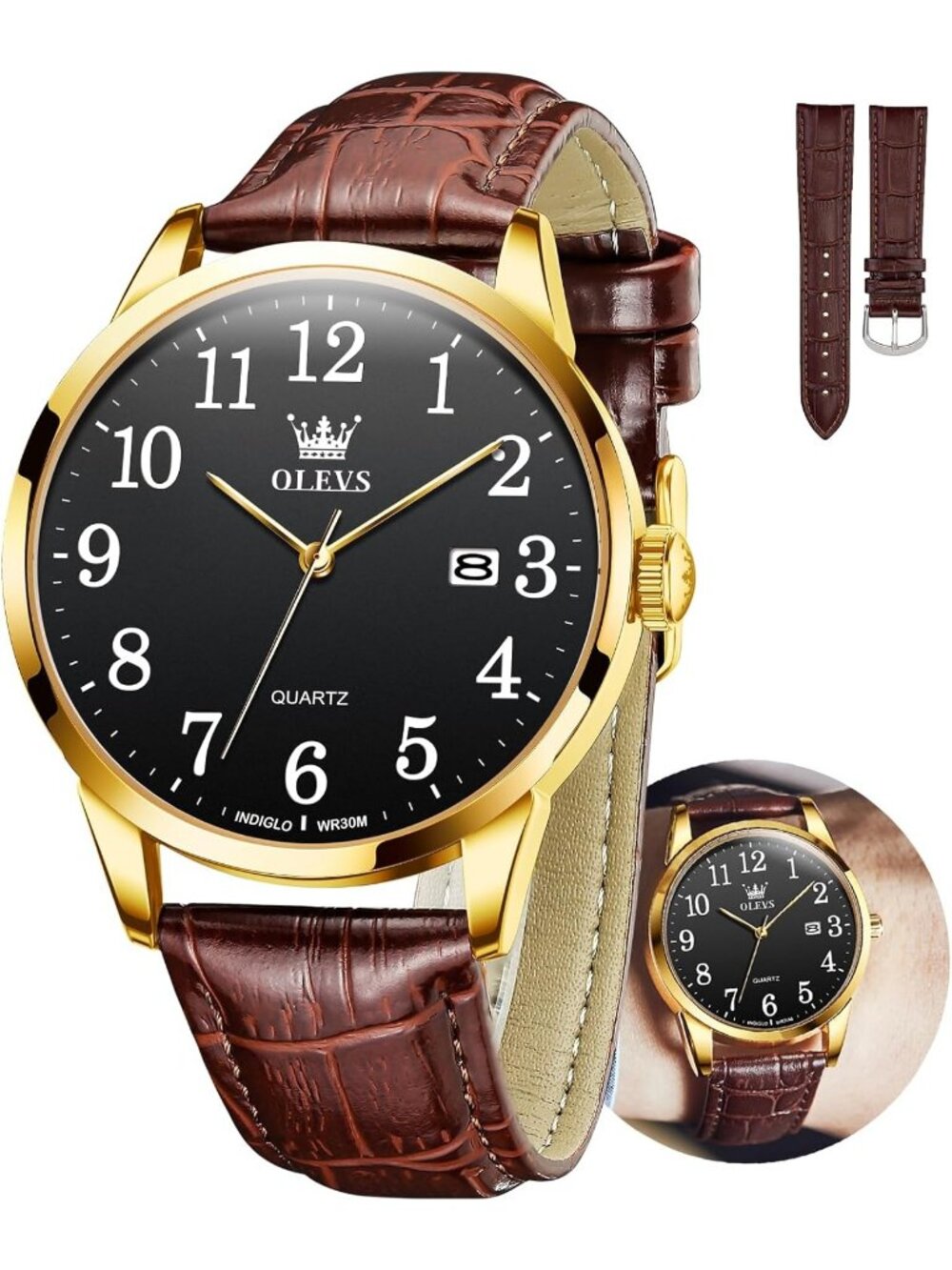 Men's Brown Black Analog Stainless Steel Roman Numbers Waterproof Classic Watch